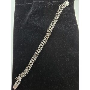 Vintage ELCO Sterling Silver Double Link Farm Bracelet Starter ESTATE‎ 7.5"